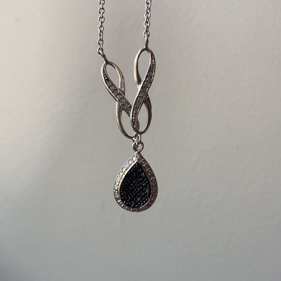 Silver Necklace White and Black Diamond Accent - Picture 6 of 9